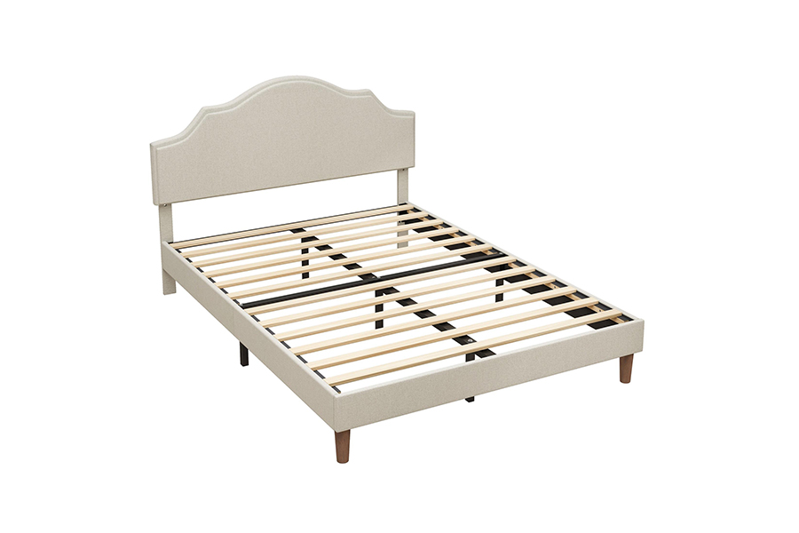 N21 Hoogwaardig beige stoffen queensize gestoffeerd bed