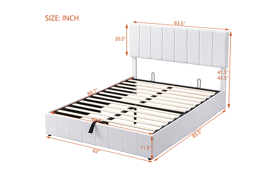 N5 Witte stof, milieuvriendelijk, duurzaam houten frame, gestoffeerde bedframes met opbergruimte