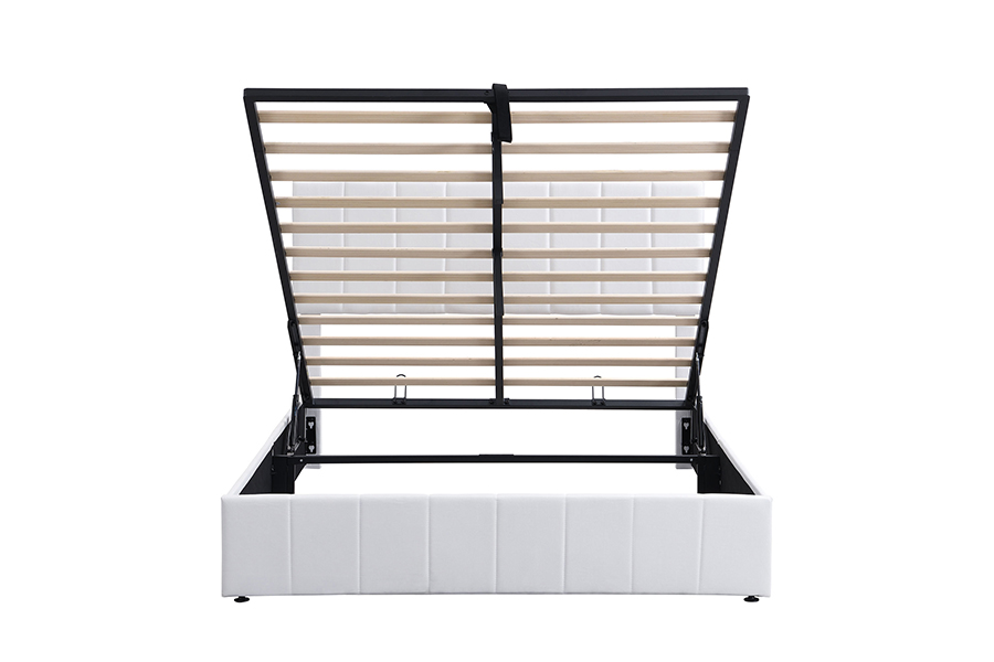 N5 Witte stof, milieuvriendelijk, duurzaam houten frame, gestoffeerde bedframes met opbergruimte