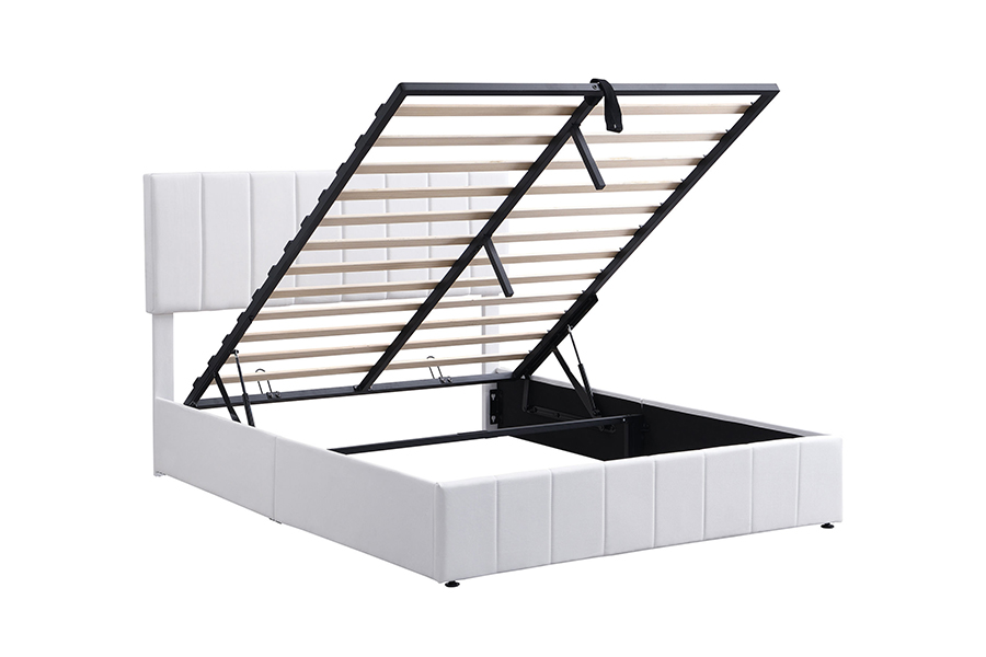 N5 Witte stof, milieuvriendelijk, duurzaam houten frame, gestoffeerde bedframes met opbergruimte