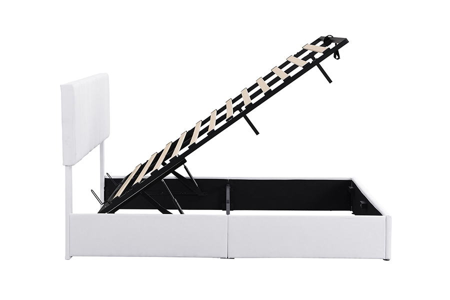 N5 Witte stof, milieuvriendelijk, duurzaam houten frame, gestoffeerde bedframes met opbergruimte