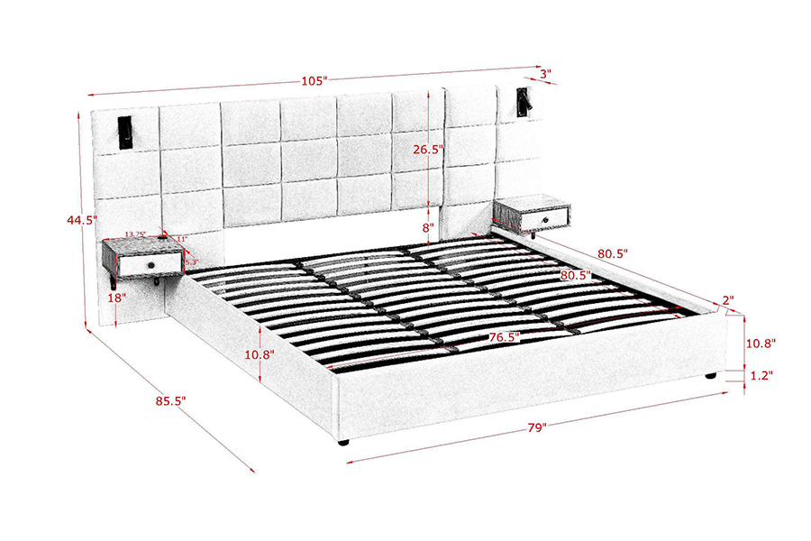 N6 Verstelbaar bedframe Zacht bedmateriaal LED gestoffeerd bedframe