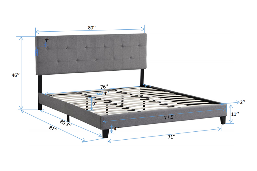 N7 gestoffeerd bed met gestoffeerd hoofdeinde van grijze stof