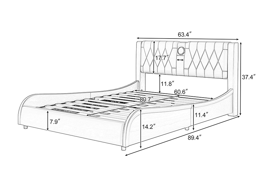 N8 Verstelbaar platformbed Modern wit zacht bed LED gestoffeerd bedframe