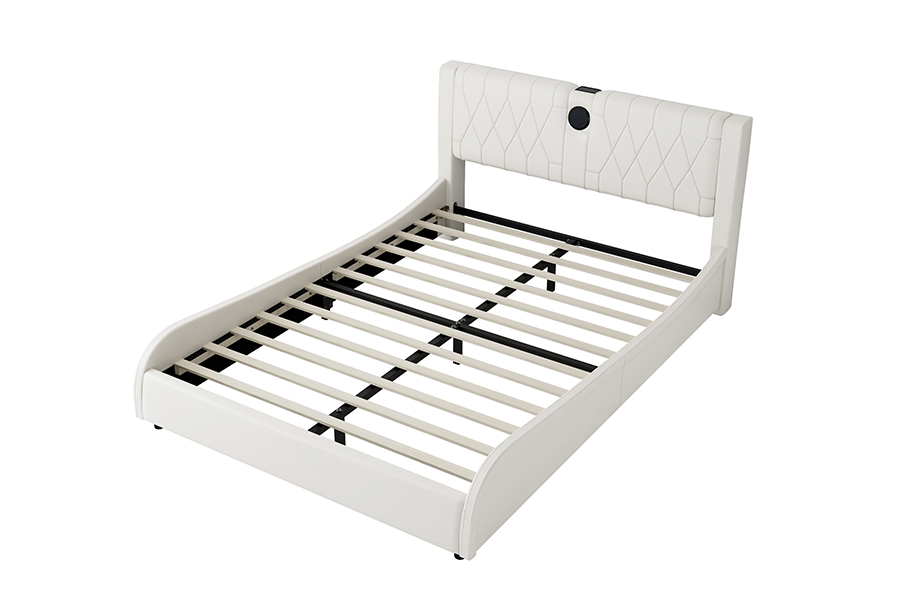 N8 Verstelbaar platformbed Modern wit zacht bed LED gestoffeerd bedframe