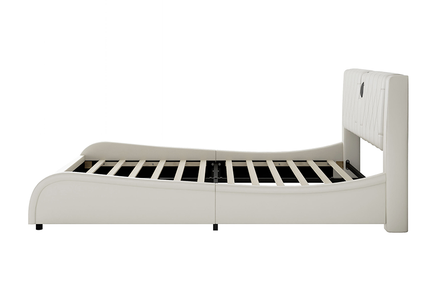 N8 Verstelbaar platformbed Modern wit zacht bed LED gestoffeerd bedframe