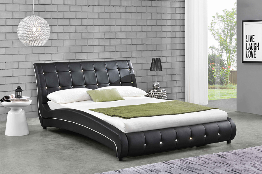 1144 Massief houtstructuur Diamantdecoratie Gestoffeerd bed