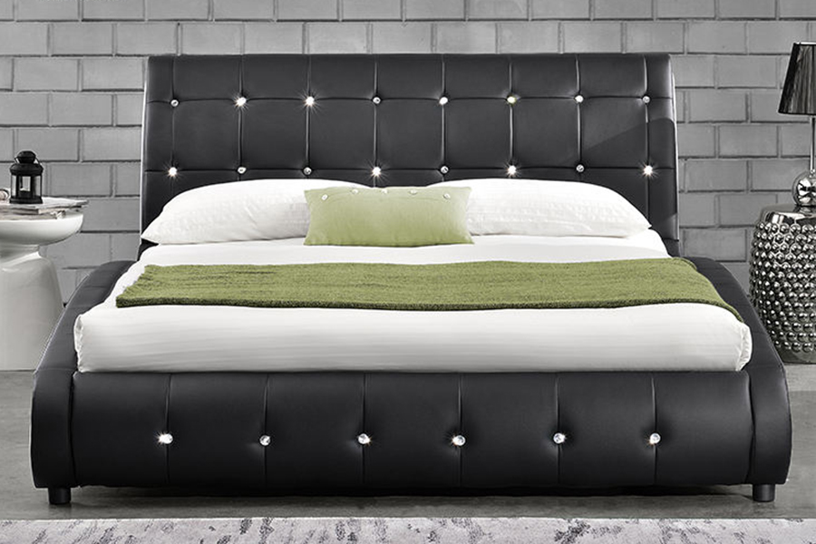 1144 Massief houtstructuur Diamantdecoratie Gestoffeerd bed