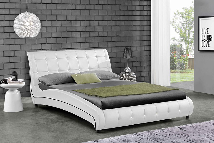 1144 Massief houtstructuur Diamantdecoratie Gestoffeerd bed