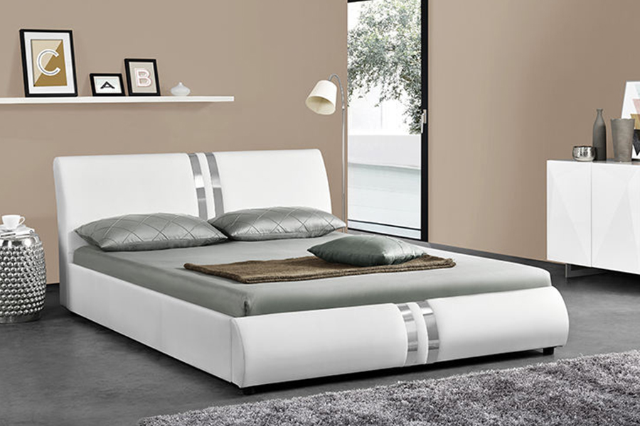 1143 Modern PU-leer tweepersoonsbed, gestoffeerd bed in Scandinavische stijl