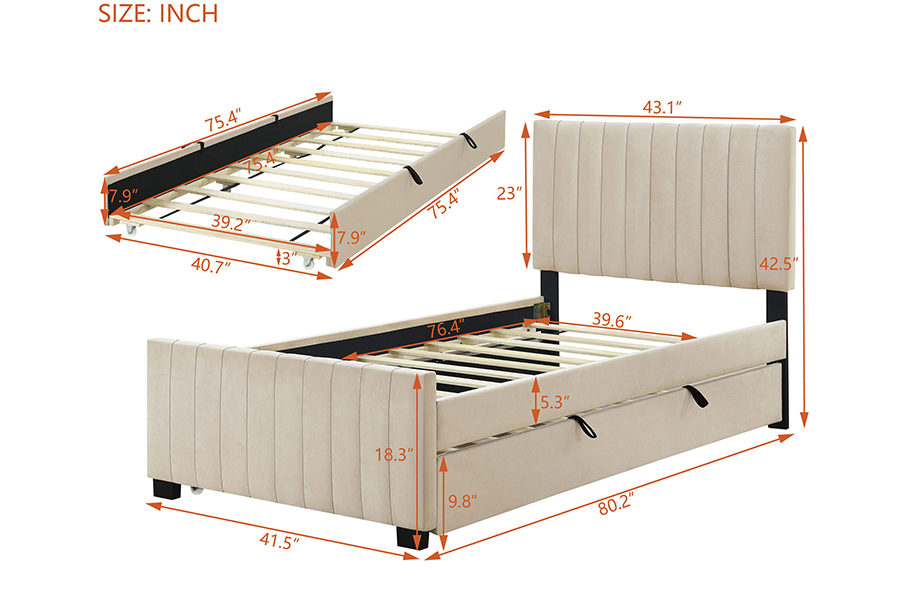 N9 Duurzaam Milieuvriendelijk Onderschuifbed Gestoffeerd Bedframe