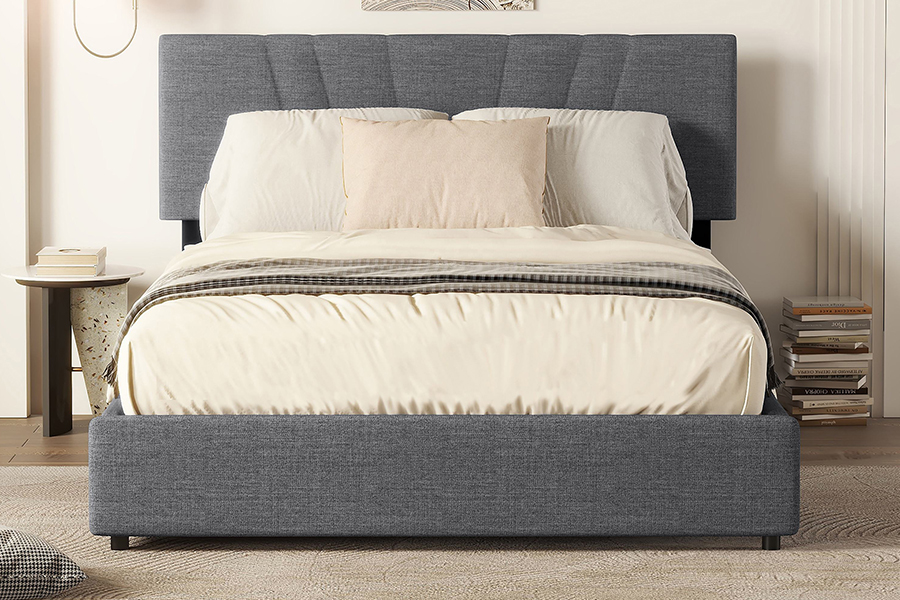 1307 Bruin getuft linnen bekleding Gestoffeerd bedframe met opbergruimte