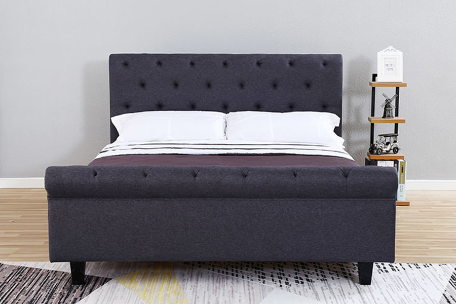 1307 Bruin getuft linnen bekleding Gestoffeerd bedframe met opbergruimte