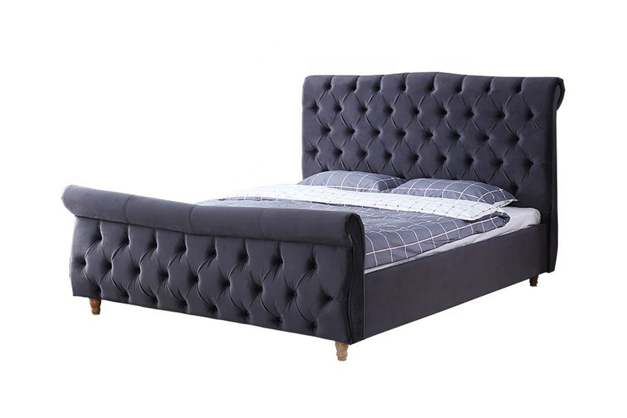 1304 Met fluwelen stof gestoffeerd bed met houten frame
