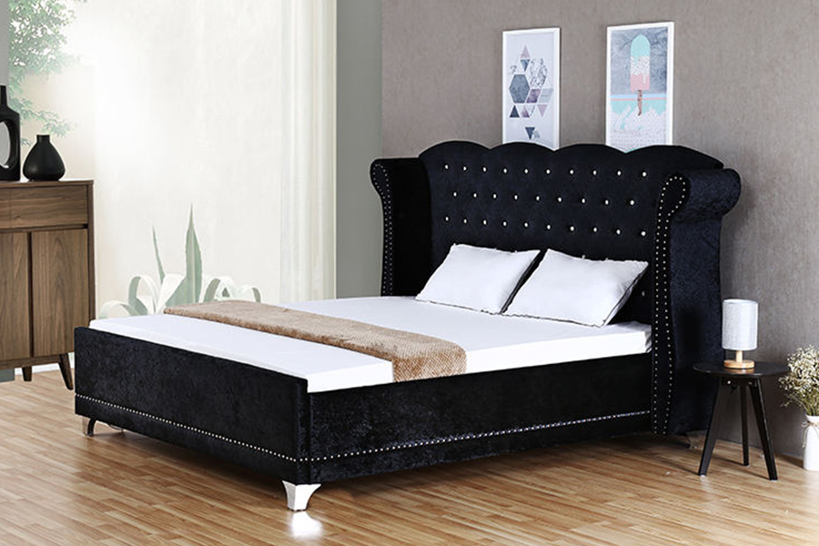 1245 Gestoffeerd bed met houten frame in Britse stijl voor thuisgebruik