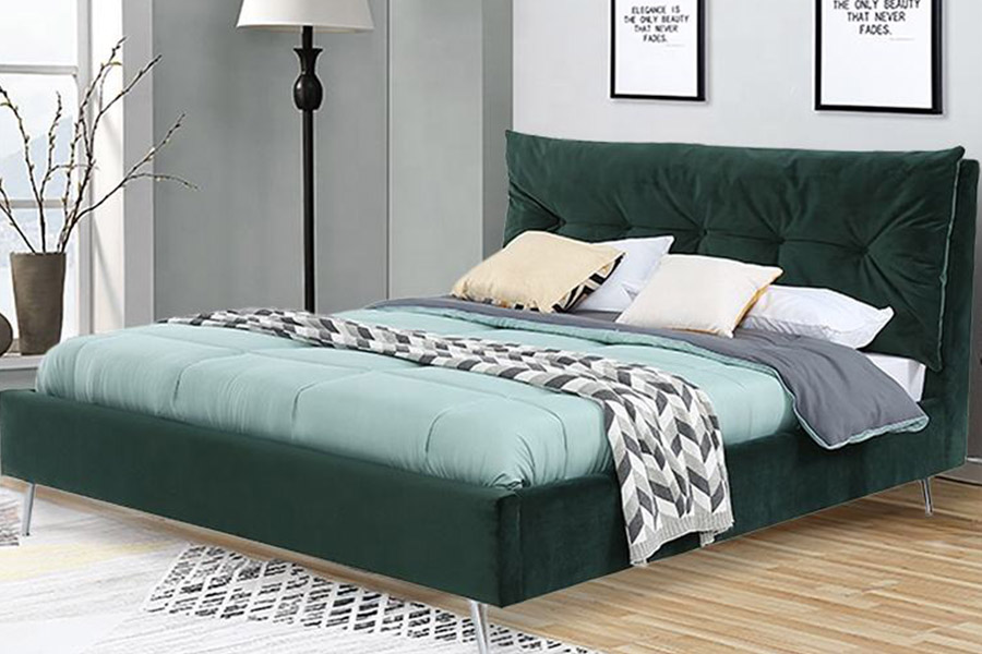 1392 Modern, eenvoudig gestoffeerd bed met fluwelen stof