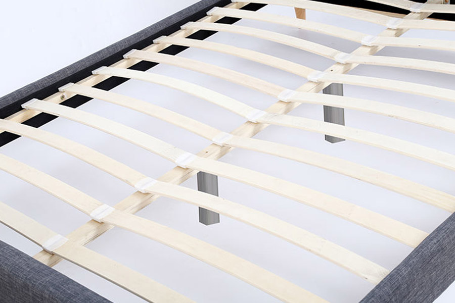 1380 Scandinavische bedden, donkergrijs gestoffeerd bed met stof