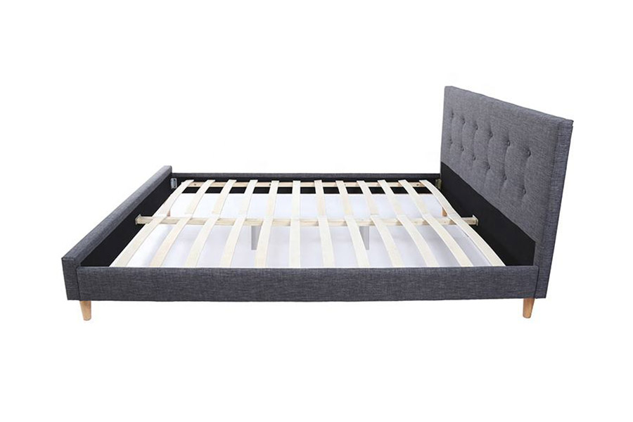 1380 Scandinavische bedden, donkergrijs gestoffeerd bed met stof