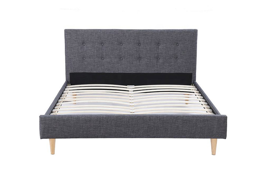 1380 Scandinavische bedden, donkergrijs gestoffeerd bed met stof