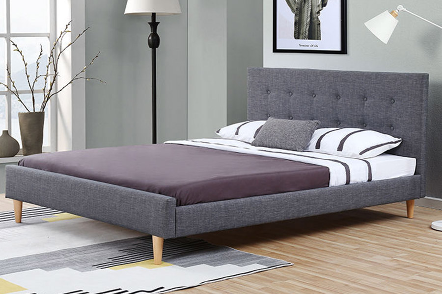 1380 Scandinavische bedden, donkergrijs gestoffeerd bed met stof