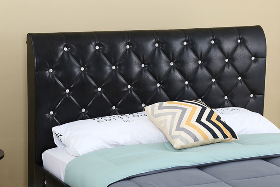 1367 Gestoffeerd bed met zwart leer, zacht Pu-hoofdeinde
