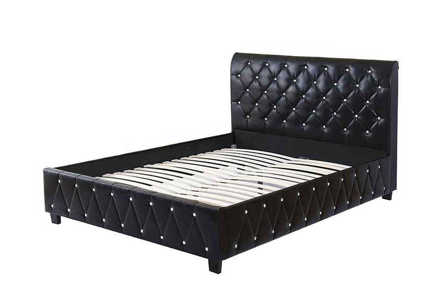 1367 Gestoffeerd bed met zwart leer, zacht Pu-hoofdeinde