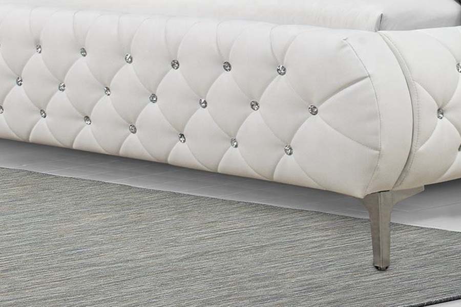 1586 Wit PU-leer, zacht houten frame, gestoffeerd bed
