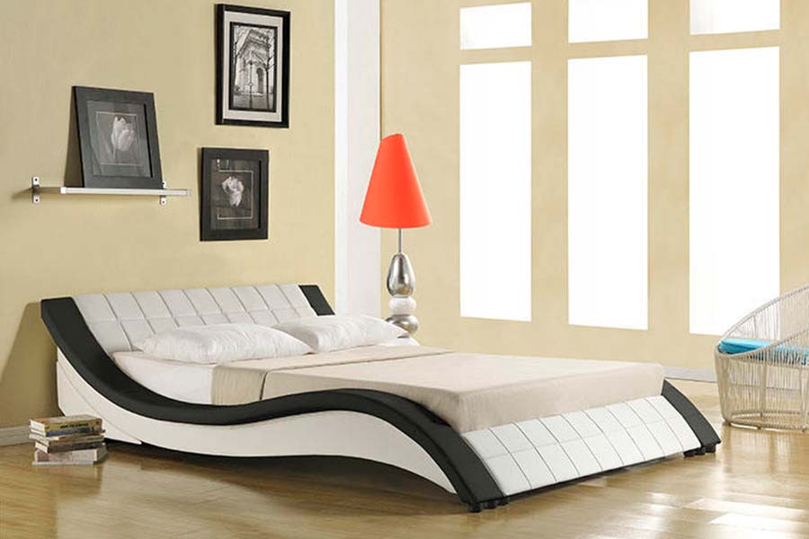 1840 Klassiek gebogen design met leer bekleed bed