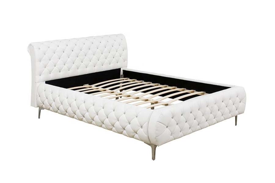 1586 Wit PU-leer, zacht houten frame, gestoffeerd bed
