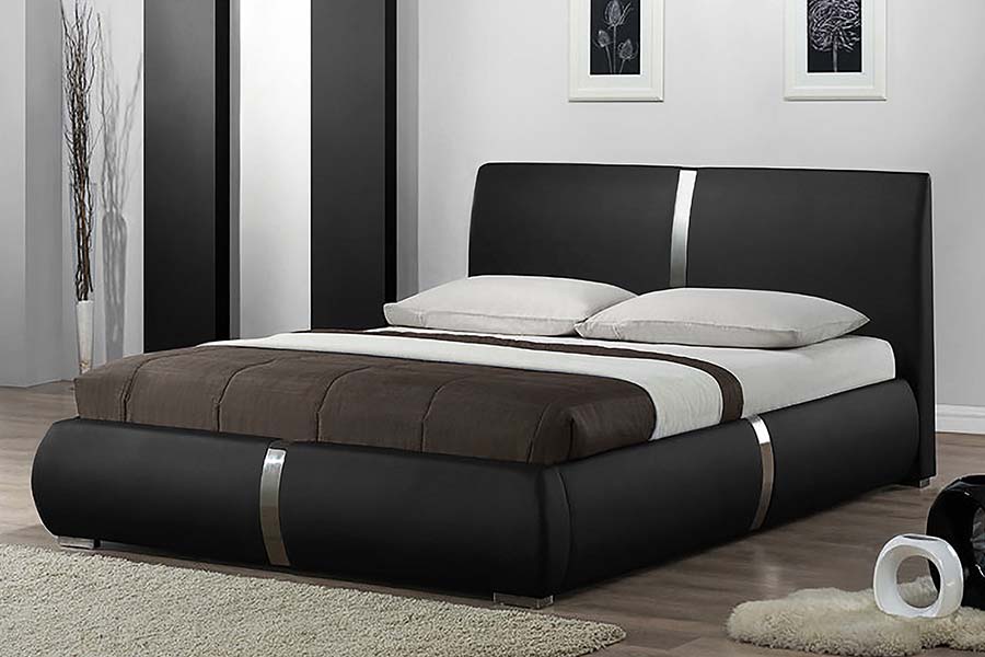 1859 Massief houten frame, zacht leer gestoffeerd bed