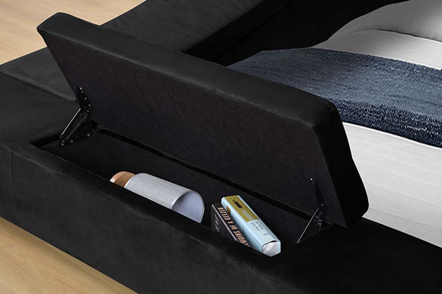 1550 Modern dubbel bed van leerstof met gestoffeerd bedframe met opbergruimte