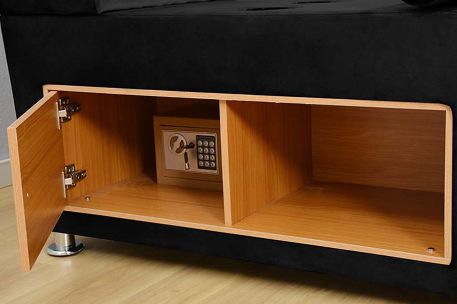 1550 Modern dubbel bed van leerstof met gestoffeerd bedframe met opbergruimte