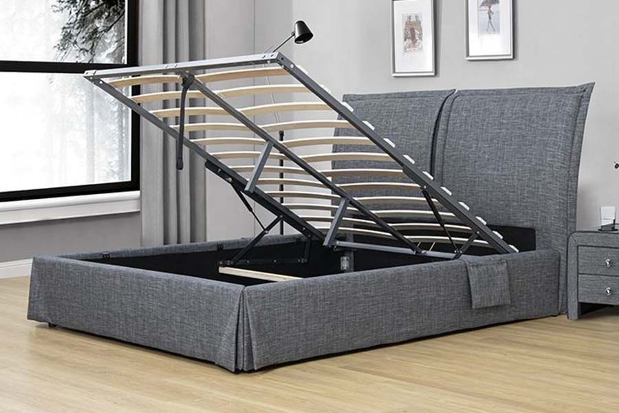 1530 Gestoffeerde bedden met linnen stof Gestoffeerd bedframe met opbergruimte