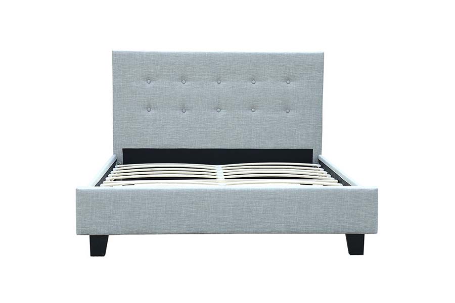 1465 Groot gestoffeerd bed met houten frame