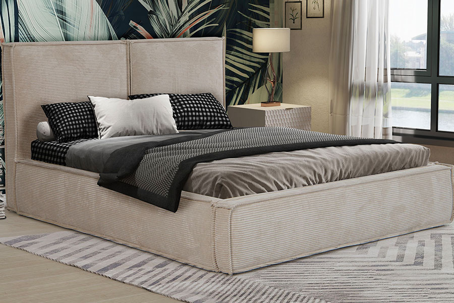 4213 Gestoffeerd bed met tofu-design van corduroystof