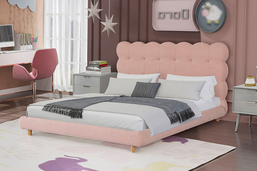 4134 Gestoffeerd bed met sherpawol en getuft Frans design