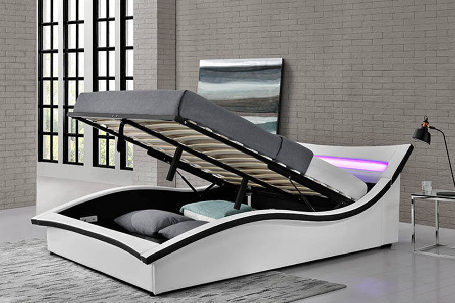 1877 Luxe PU-leer LED-gestoffeerd bedframe