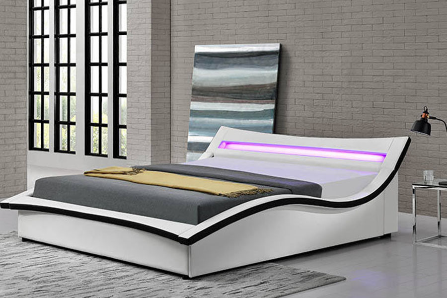 1877 Luxe PU-leer LED-gestoffeerd bedframe