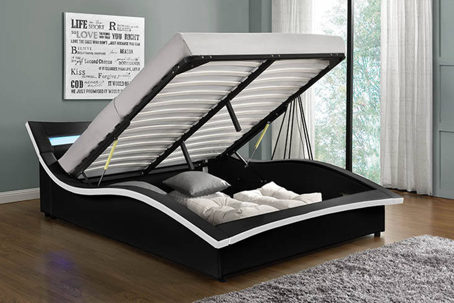 1877 Luxe PU-leer LED-gestoffeerd bedframe