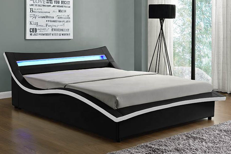 1877 Luxe PU-leer LED-gestoffeerd bedframe