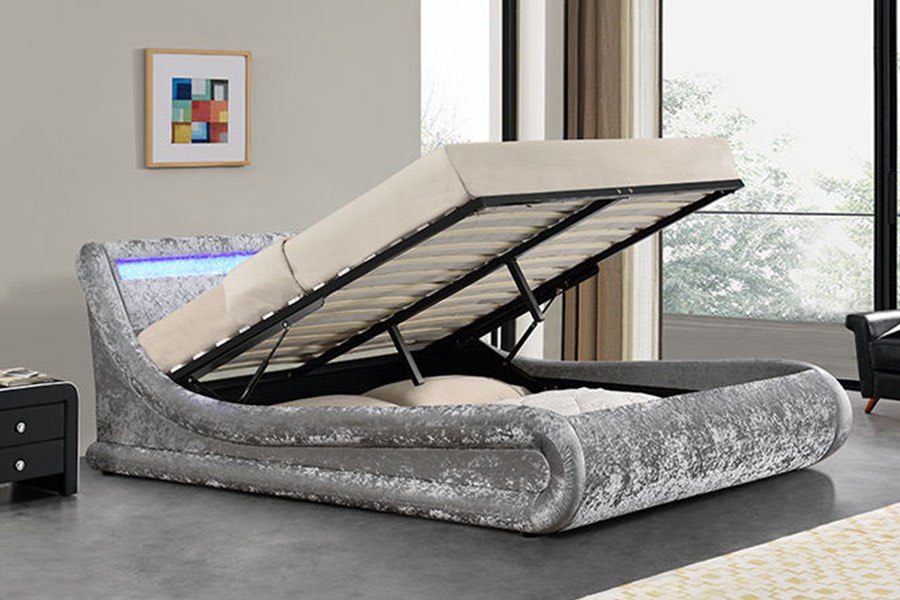 1138-1G Wave-achtige LED gaslift poef PU lederen bed