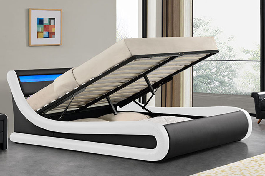 1138-1G Wave-achtige LED gaslift poef PU lederen bed
