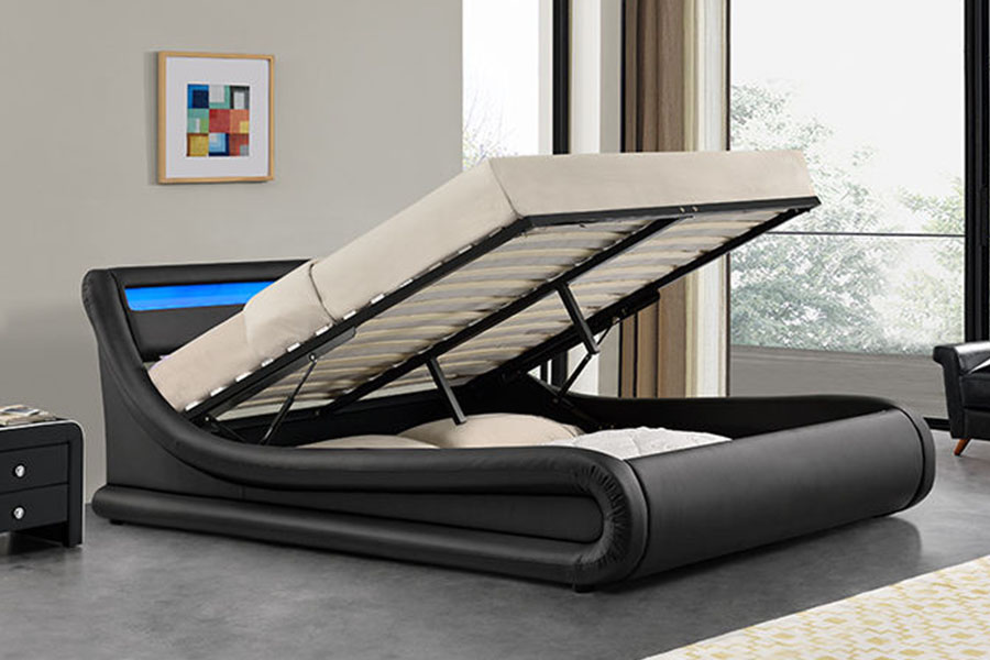 1138-1G Wave-achtige LED gaslift poef PU lederen bed