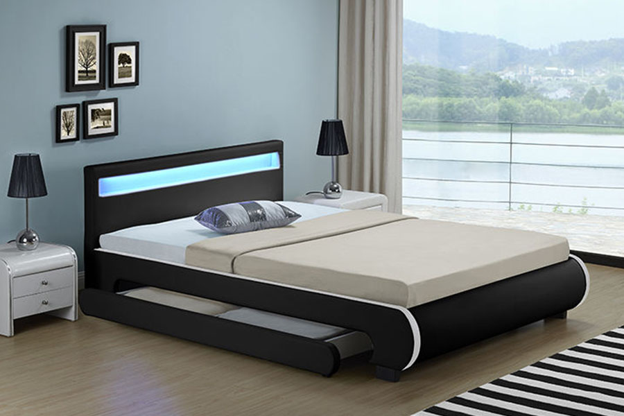 1135-1D LED-opbergbed met gestoffeerde lade van PU-leer