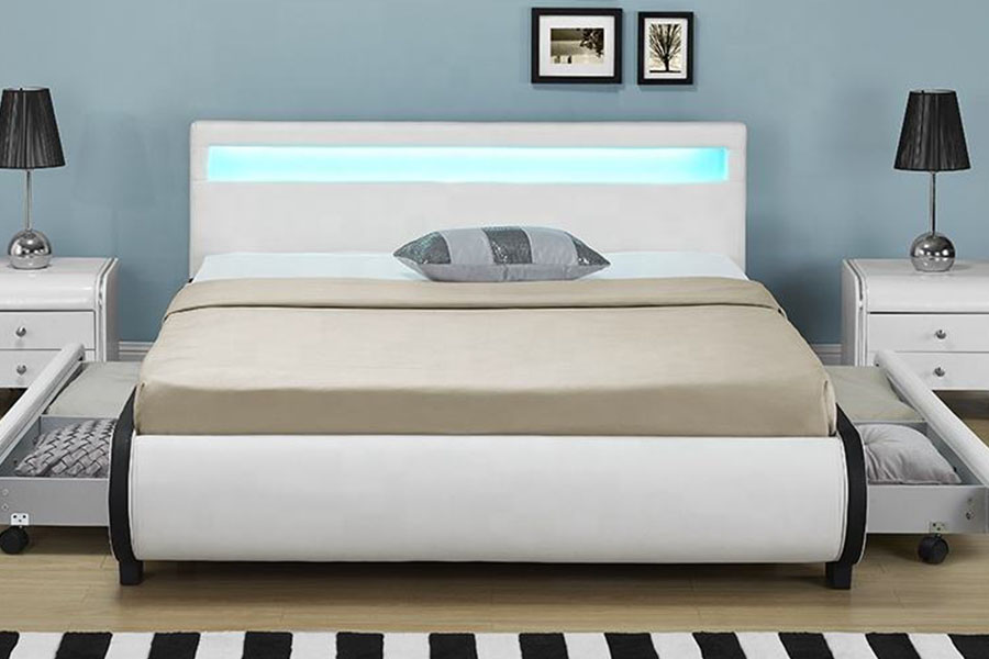 1135-1D LED-opbergbed met gestoffeerde lade van PU-leer