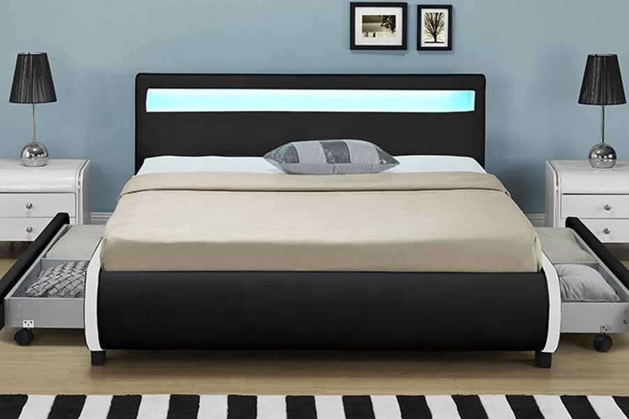 1135-1D LED-opbergbed met gestoffeerde lade van PU-leer
