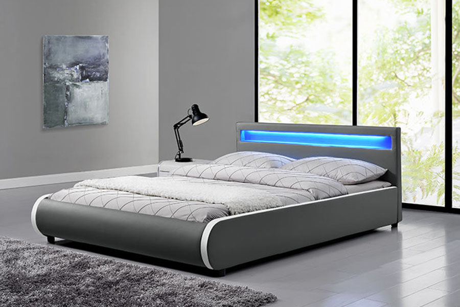 1125-1 Dubbel PU-leer massief houten gestoffeerd bed