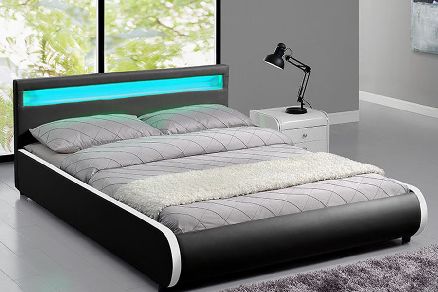 1125-1 Dubbel PU-leer massief houten gestoffeerd bed