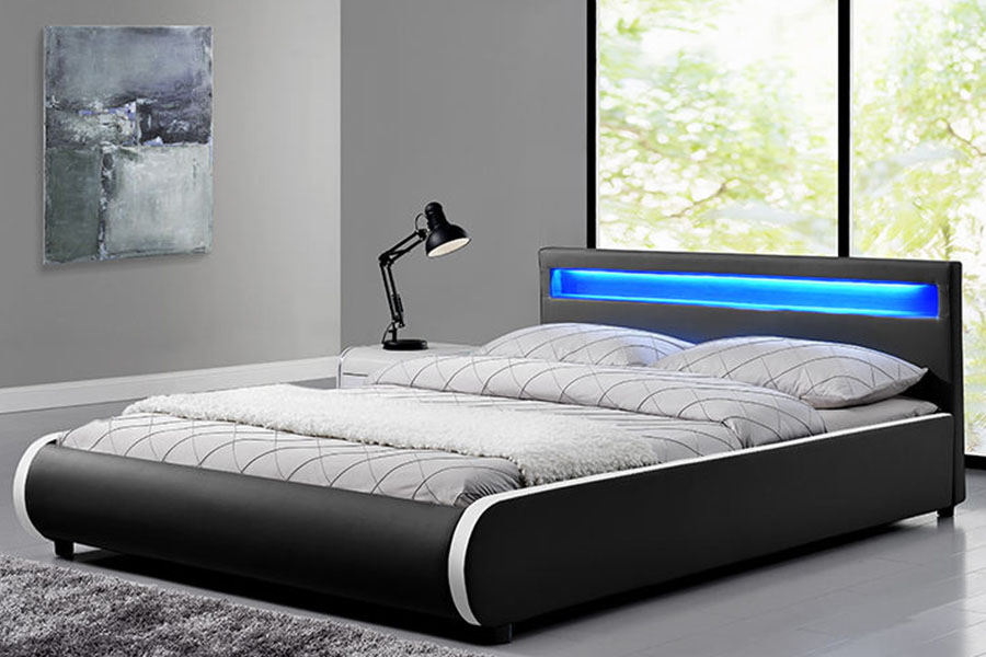 1125-1 Dubbel PU-leer massief houten gestoffeerd bed