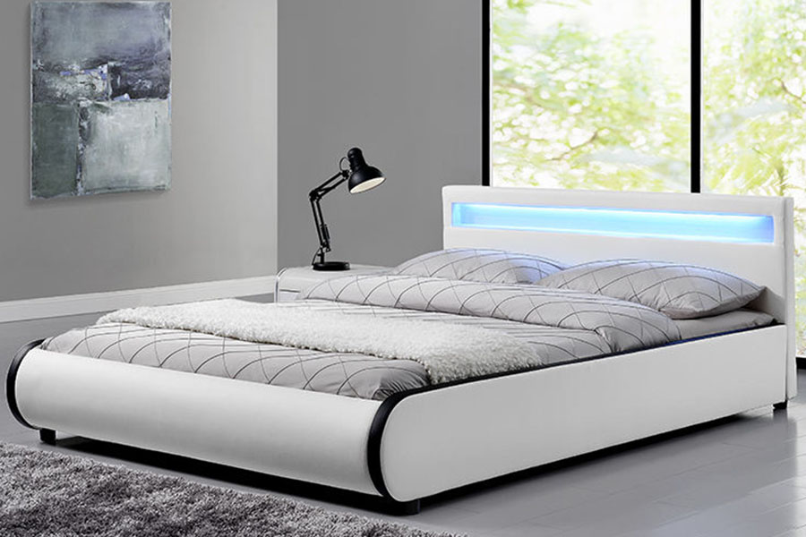 1125-1 Dubbel PU-leer massief houten gestoffeerd bed